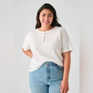 NWT Faherty Cloud Cotton Henley Tee White XL